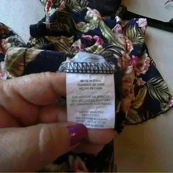 Oneill Womens M Multicolor Floral Elastic Waist Wide Leg Stretch Pull On Pants - Picture 7 of 7